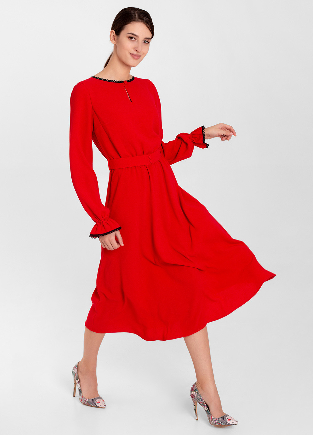 Яскраво-червона коктейльна, святковий коктейльна сукня в червоному кольорі кльош Nai Lu-na by Anastasiia Ivanova однотонна