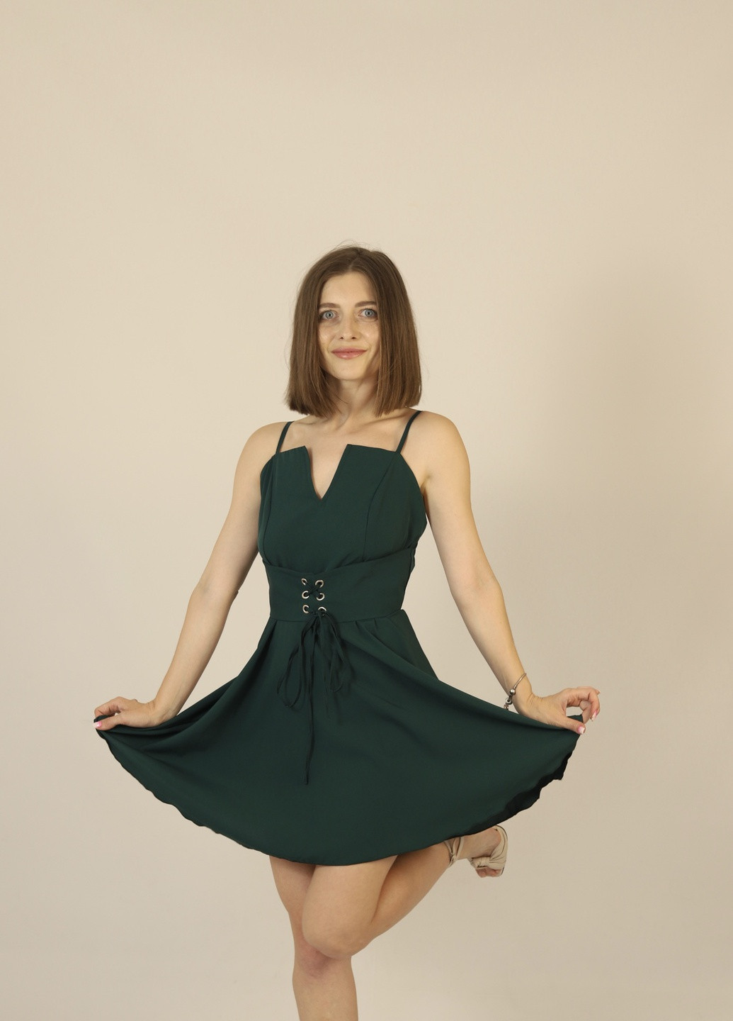 Темно-зеленое мини платье No Brand