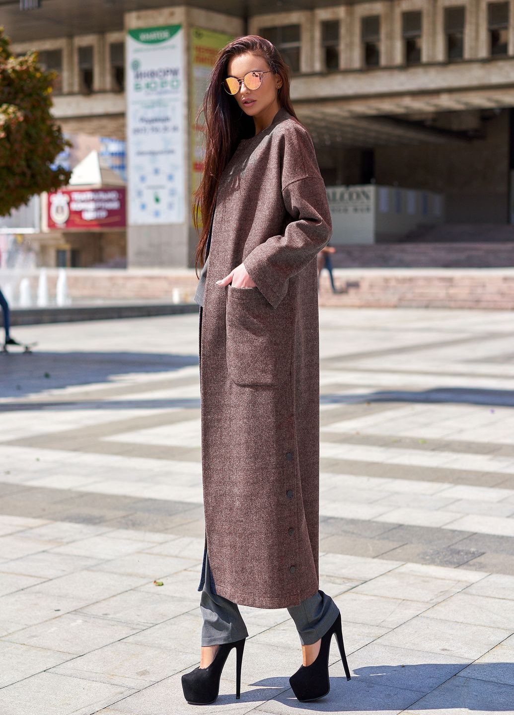 Темно-лілове демісезонне Модне пальто без підкладки темно-лілового кольору оверсайз Jadone Fashion