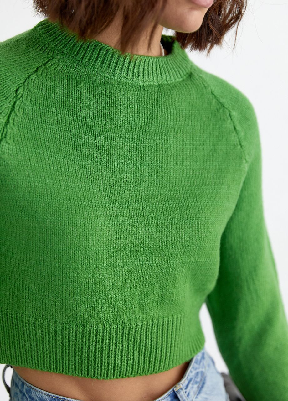 Зеленый демисезонный женский вязаный джемпер с рукавами-регланами - зеленый Lurex