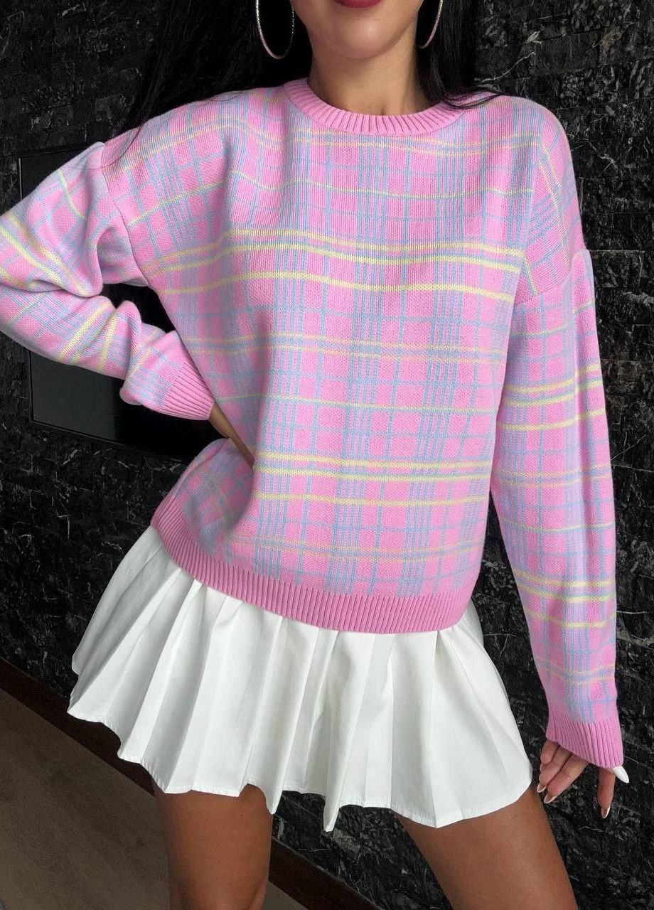 Розовый демисезонный стильный кэжуал свитер клетка Vakko