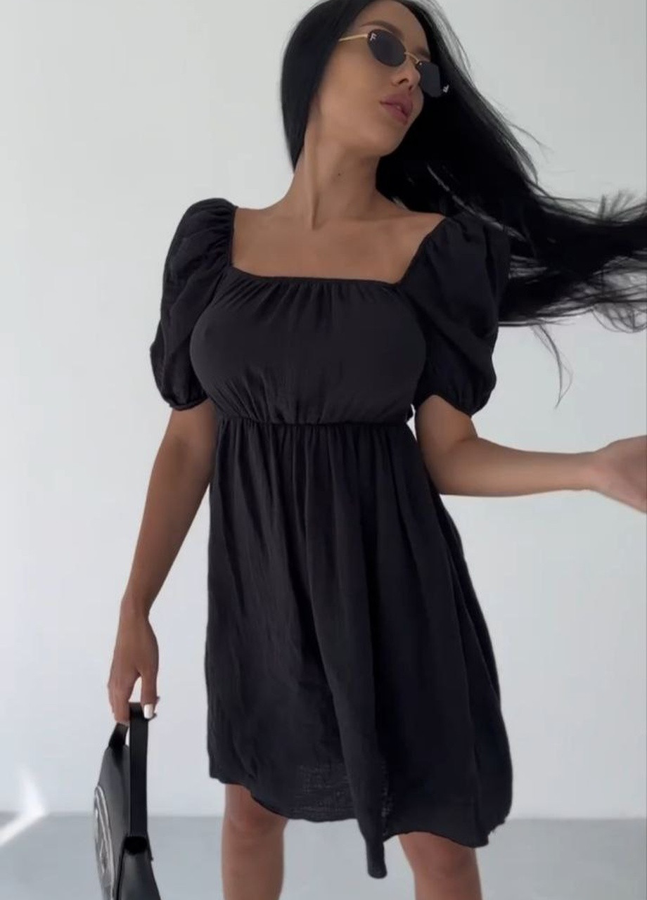 Черное повседневный платье муслиновое с открытой спиной LeVi