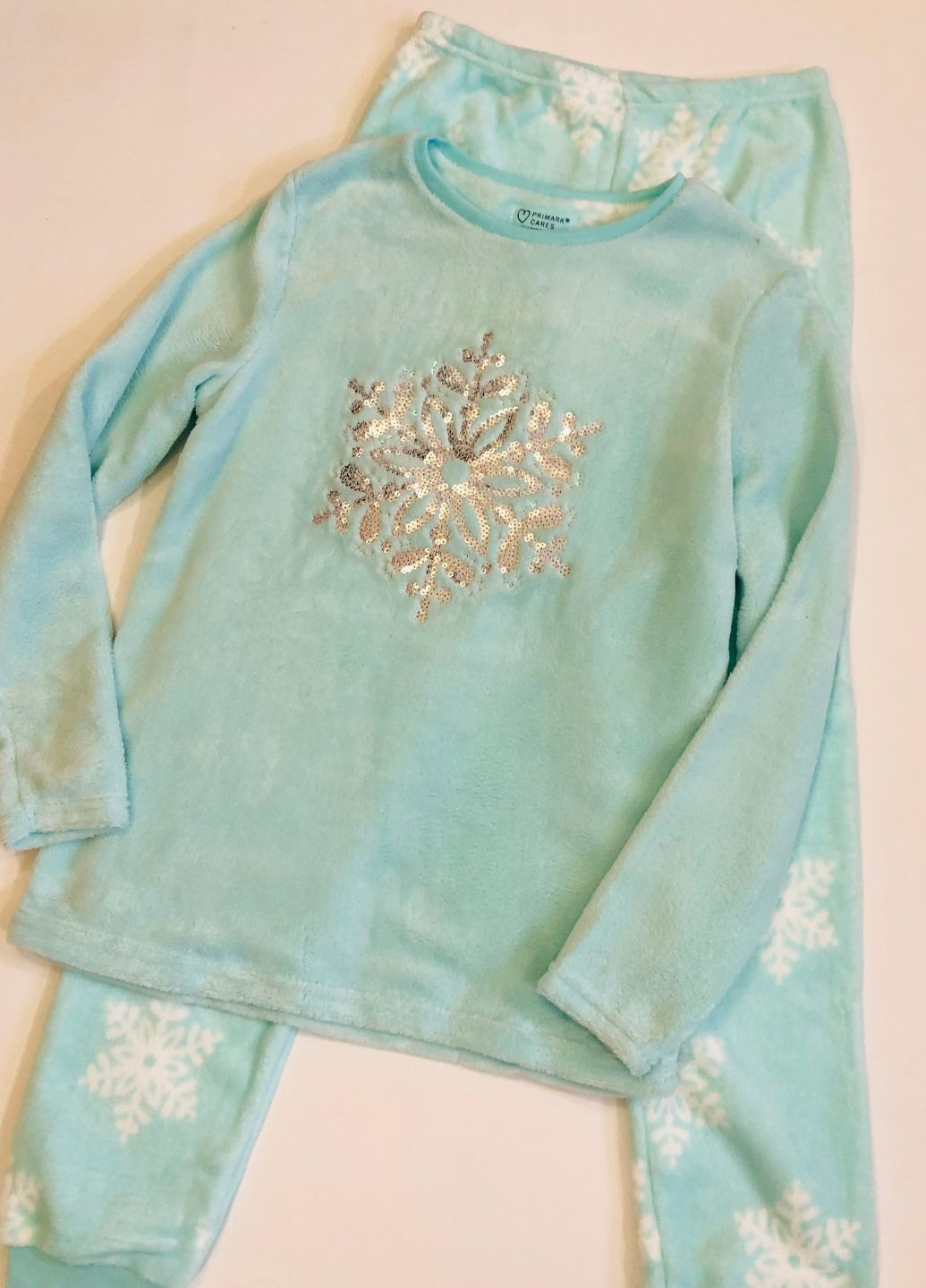 Блакитна зимня плюшева тепленька піжамка свитшот + брюки Primark