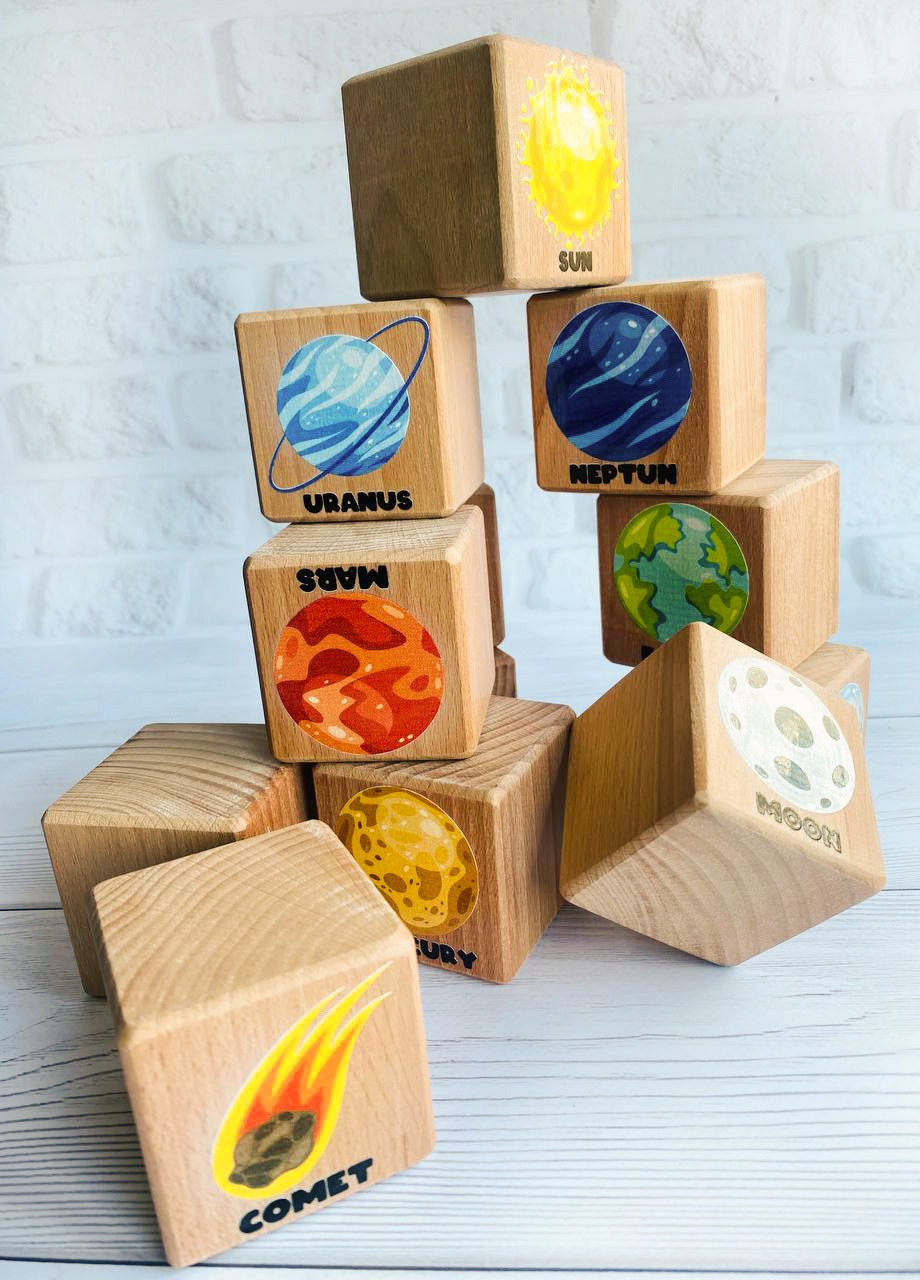 Дитячі розвиваючі кубики із зображеннями планет "Космос" (комплект 2) Creative (257997030)