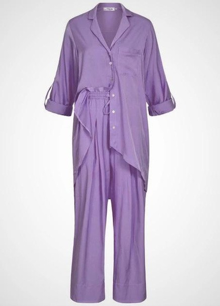 Комплект женский для дома и отдыха - рубашка на пуговицах и укороченные брюки L Лавандовый "Лаванда" Garna (257699030)