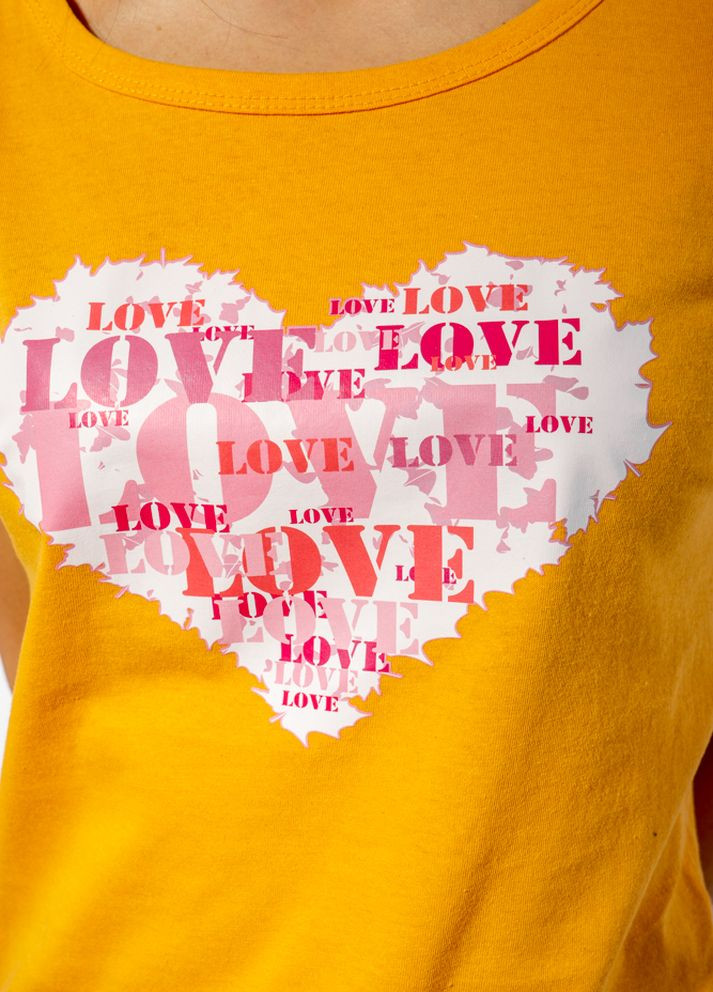 Желтая летняя футболка женская сердце love (желтый) Time of Style