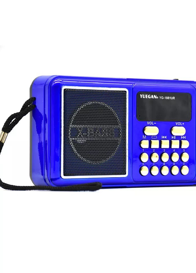 Портативний радіоприймач акумуляторний FM радіо YUEGAN YG-1881UR c SD-карта, MP3 плеєр синій Led (257196492)