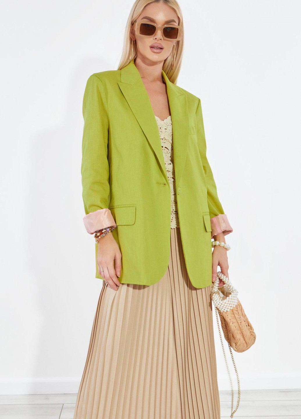 Зеленый женский жакети льняний піджак (5323) Lemanta -