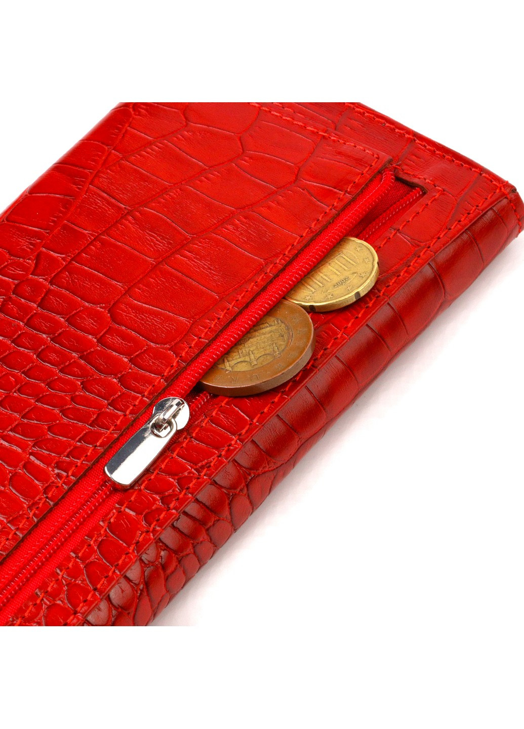 Оригинальный женский кошелек из натуральной фактурной кожи с тиснением под крокодила 21827 Красный Canpellini (259874156)