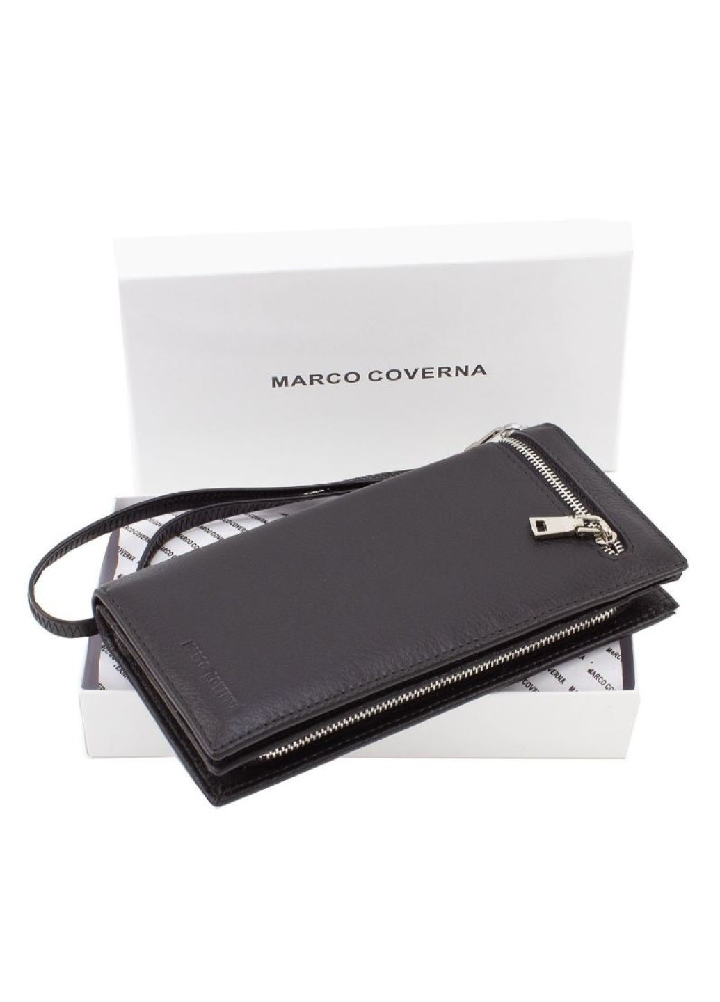 Кожаный мужской бумажник на молнии с блоком под много карточек 10х19,517 9006(18145) чёрный Marco Coverna (259737003)