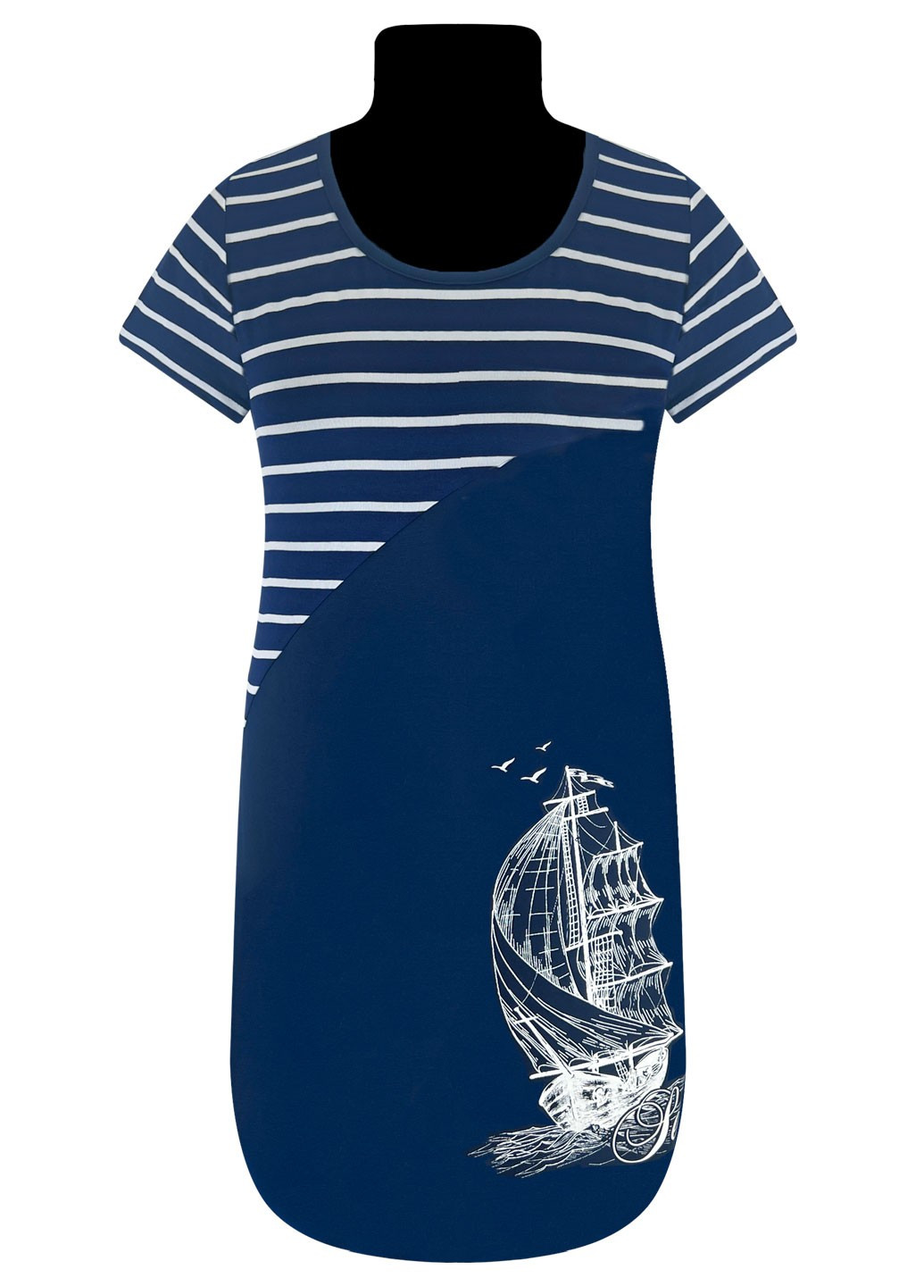 Темно-синее повседневный платье женское с накатом корабль полоска Жемчужина стилей с рисунком