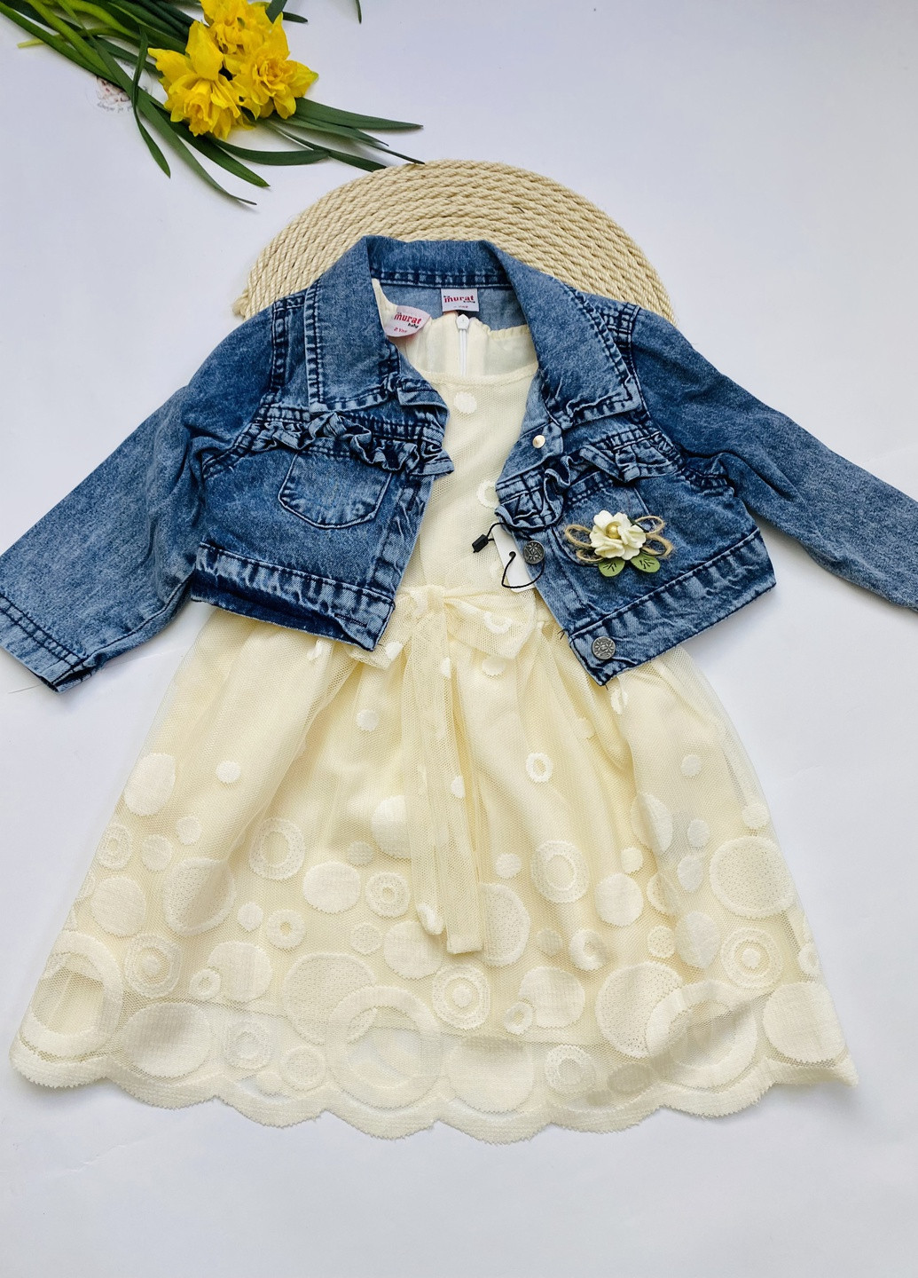 Молочное платье для девочек с джинсовым жакетом Murat baby (259576130)