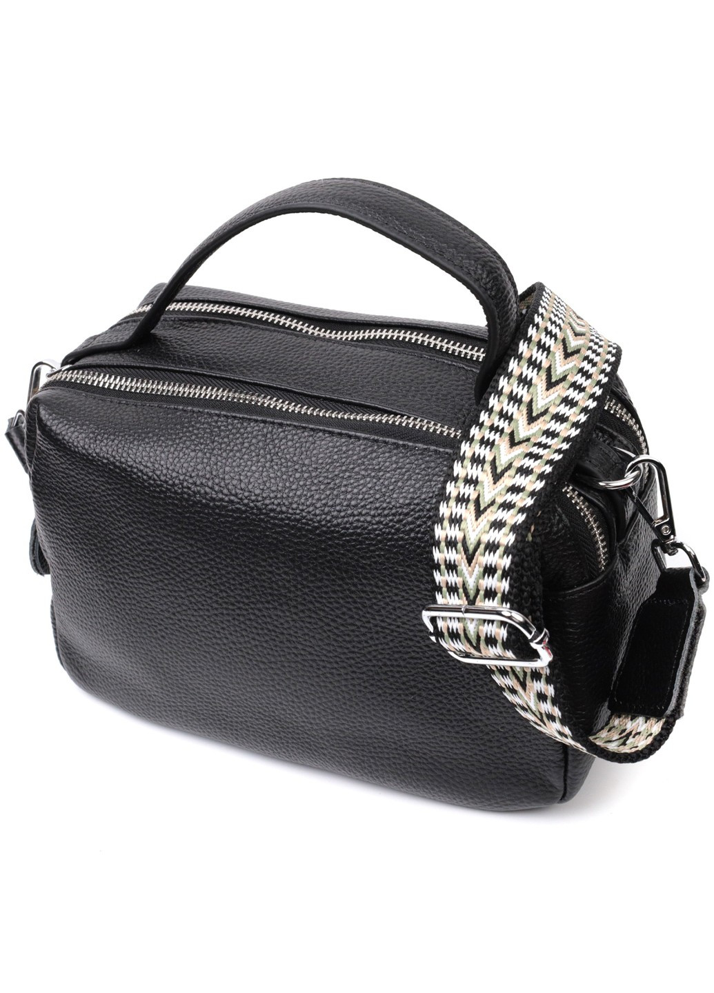 Сумка прямокутна для жінок на два відділення з натуральної шкіри 22343 Чорна Vintage (276457514)