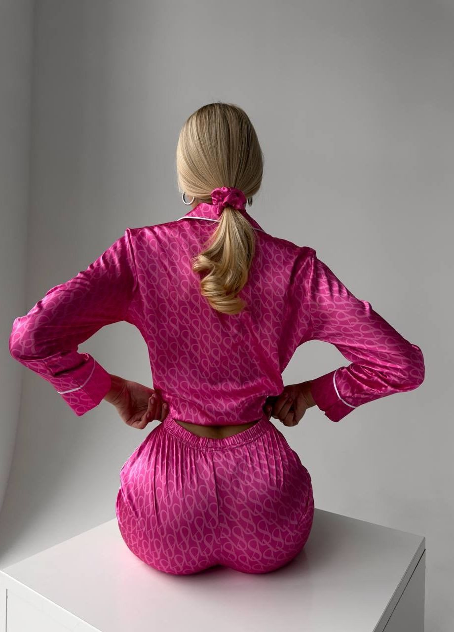 Розовая всесезон стильна піжамка з лого vs з брендовим коробом рубашка + шорты Vakko