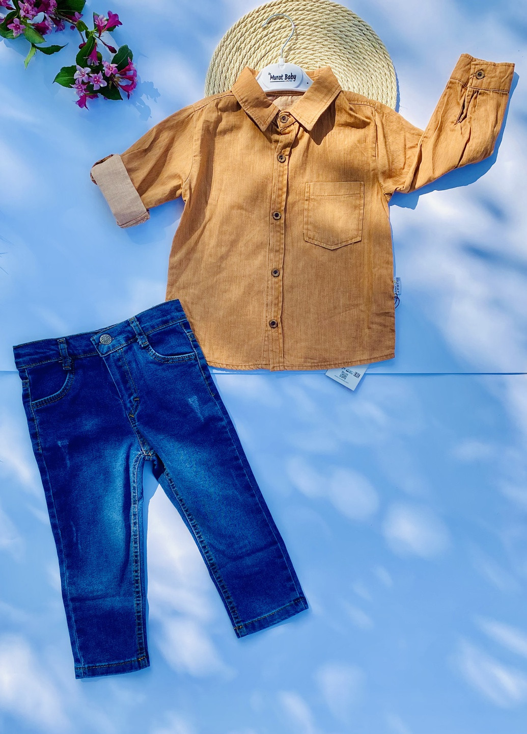 Синий демисезонный детский джинсовый костюм рубашка и брюки Murat baby