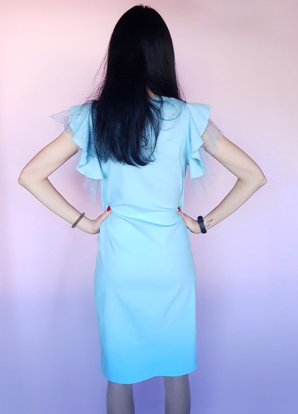 Блакитна святковий літня блакитна сукня з красивими рукавами G&N однотонна