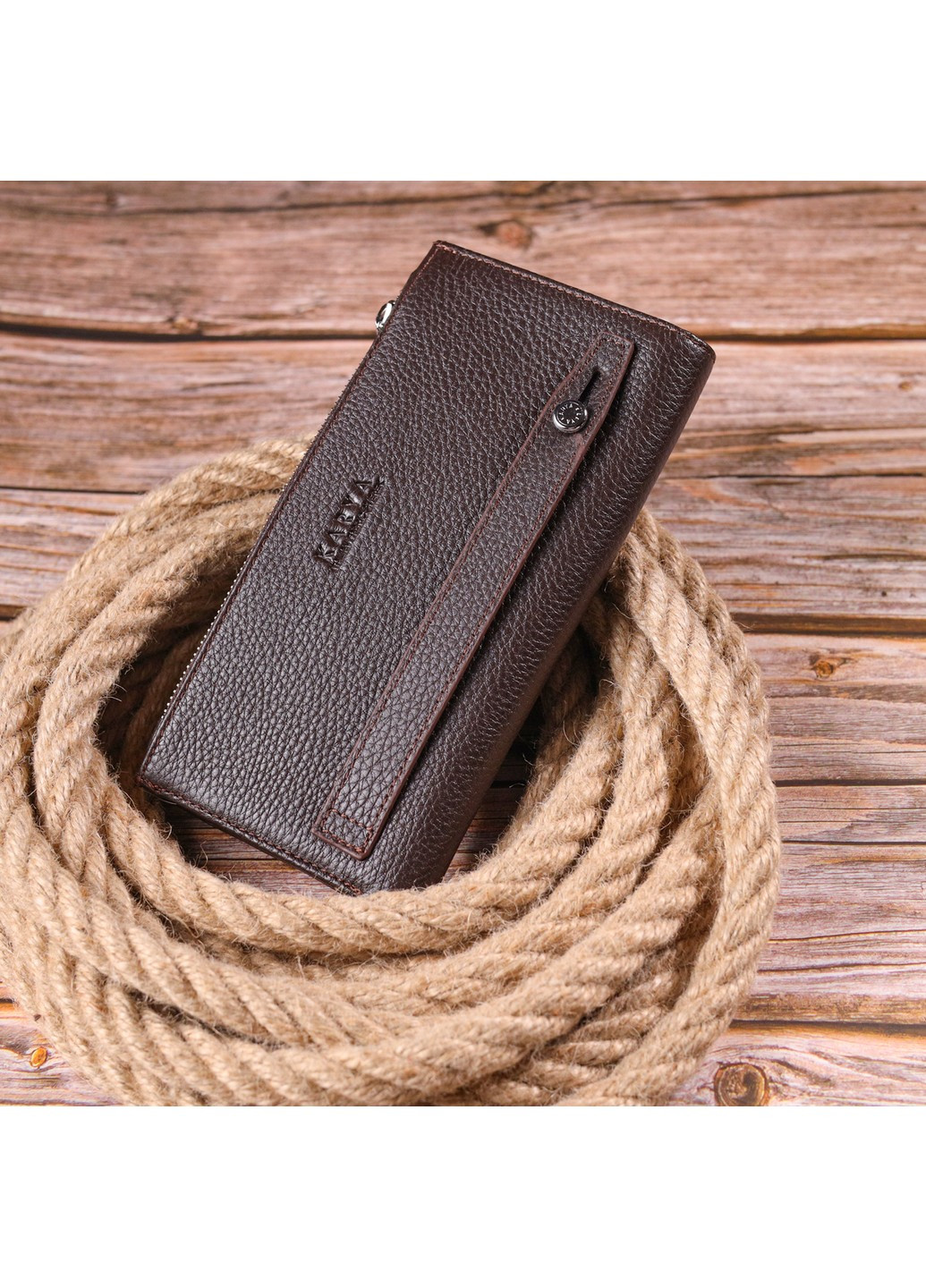 Мужское вертикальное портмоне из натуральной кожи 21421 Коричневый Karya (258267859)