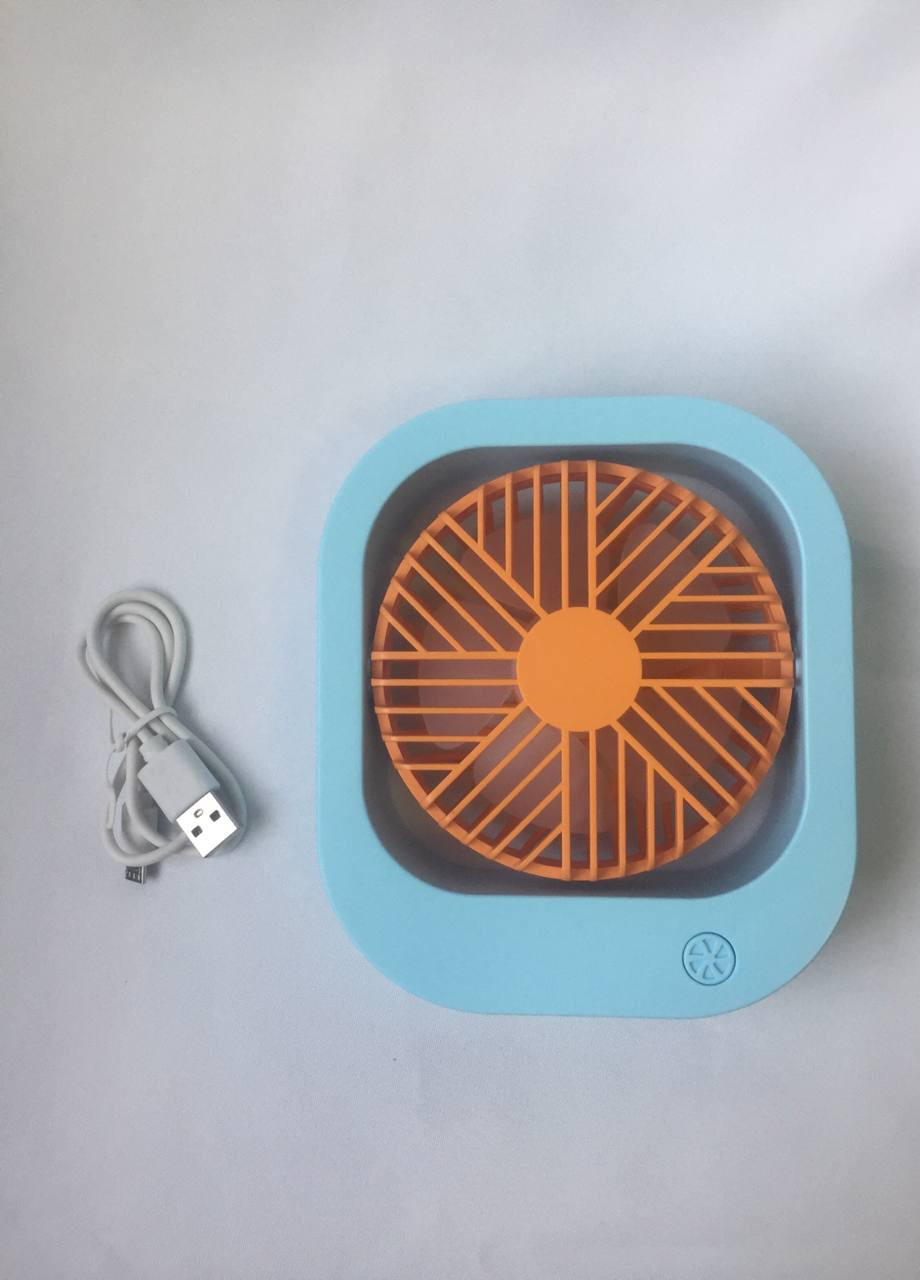 Портативний акумуляторний Вентилятор Блакитний з помаранчевим Міні вентилятор mini fan SQ2177 Led (259793970)