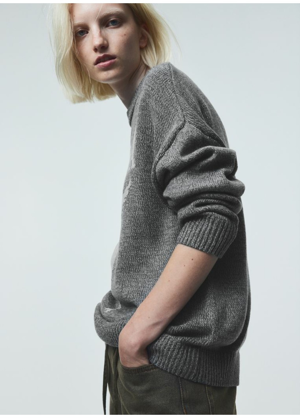 Серый демисезонный женский свитер жакардовый с принтом н&м (56457) xs серый H&M