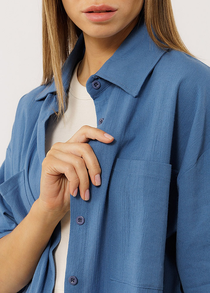 Жіноча сорочка оверсайз колір синій ЦБ-00222121 Yuki (259466478)