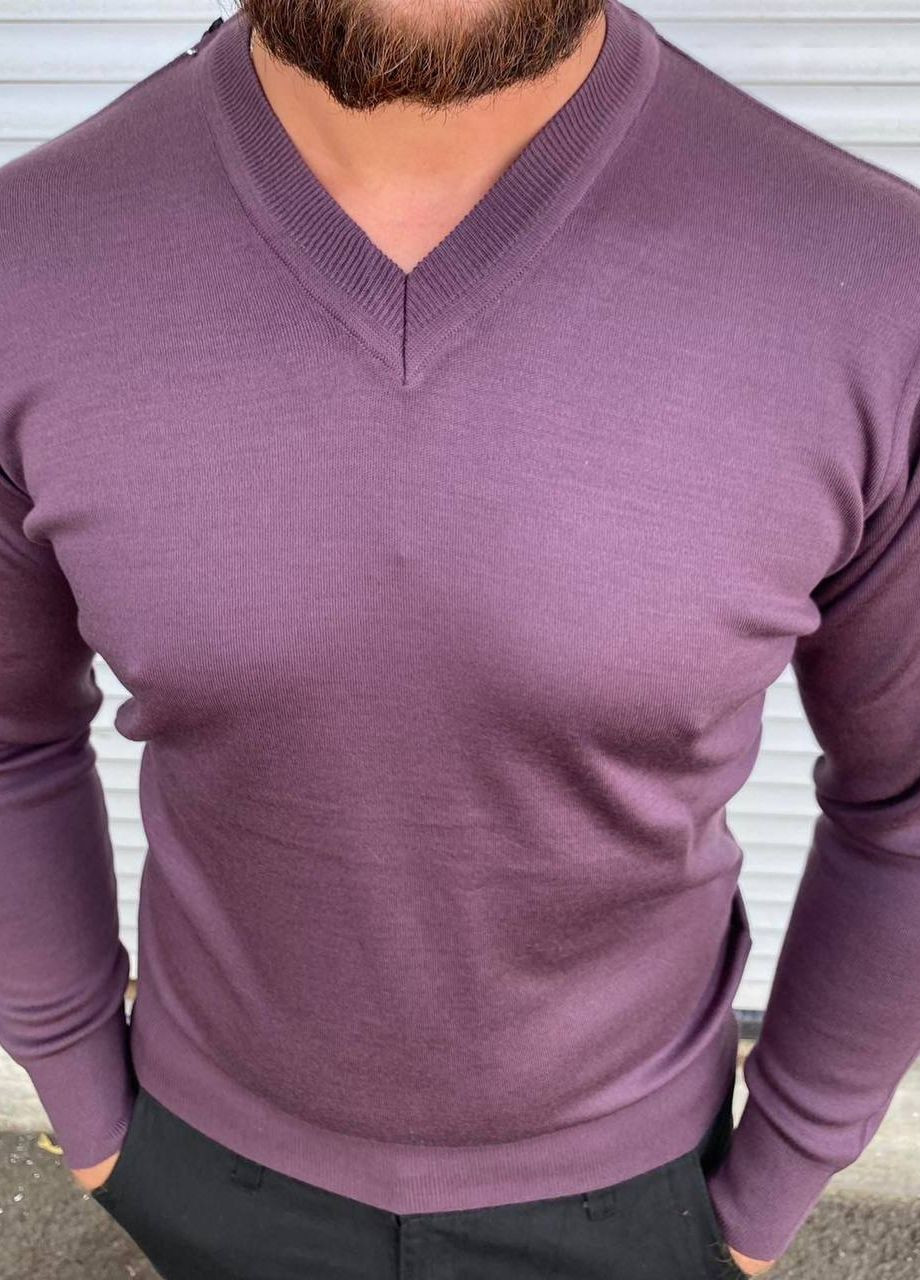 Сиреневый демисезонный мужской базовый свитер пуловер No Brand