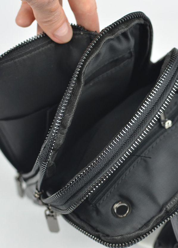 Нагрудна чоловіча шкіряна сумка рюкзак слінг на одне плече, чорна сумочка з натуральної шкіри No Brand (266493536)