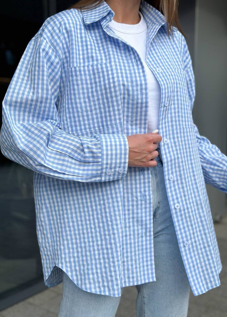 Голубой кэжуал рубашка в клетку InFashion с длинным рукавом