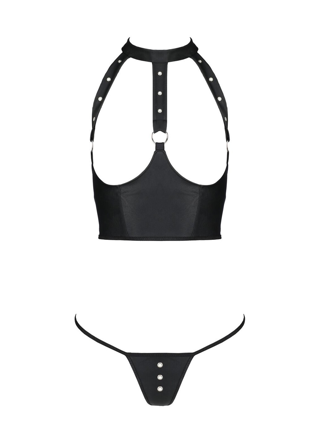 Чорний комплект білизни з відкритими грудьми geneviaet with open bra, корсет, стрі Passion