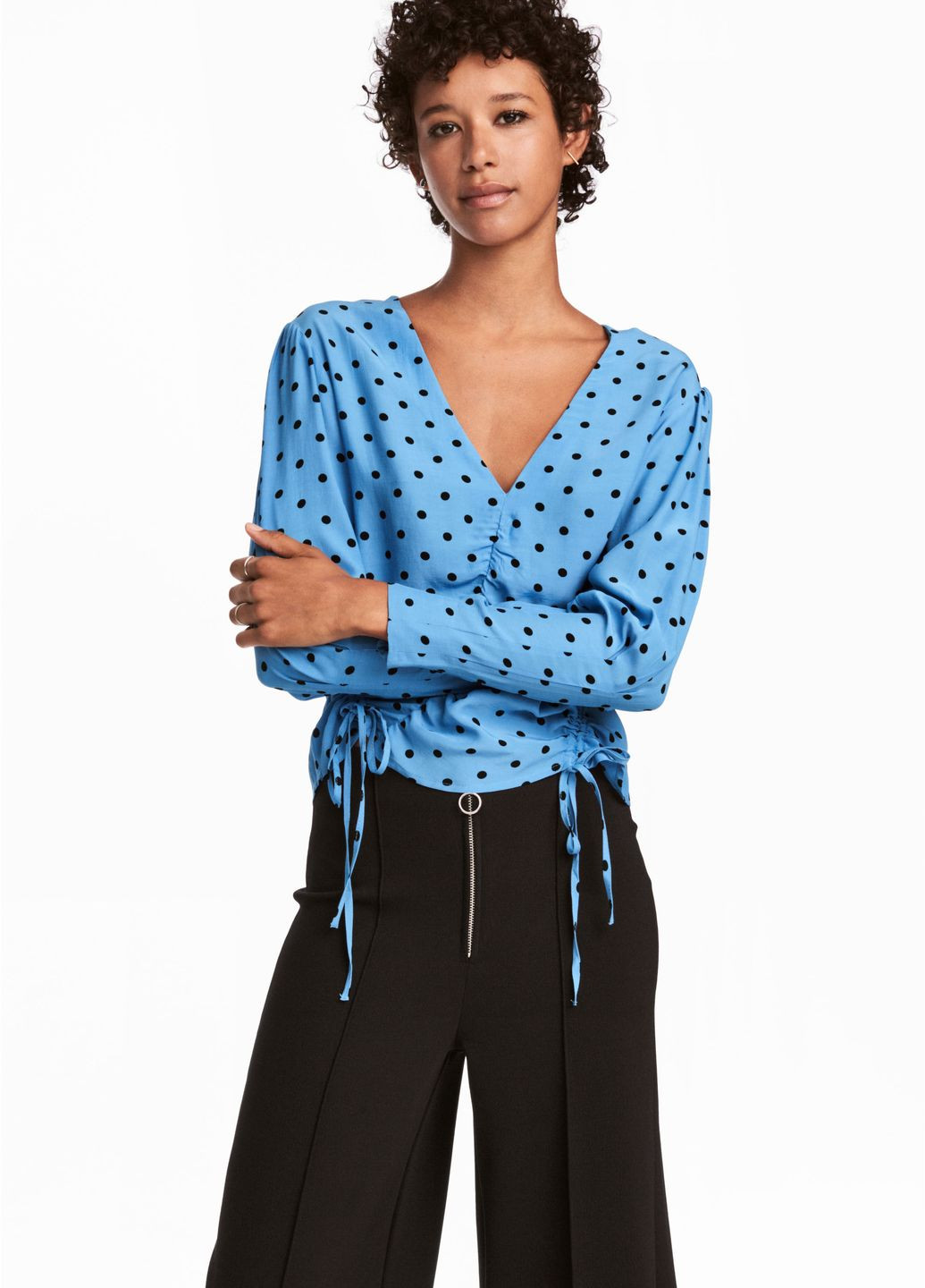 Блакитна блуза демісезон,блакитний в чорний горошок, H&M