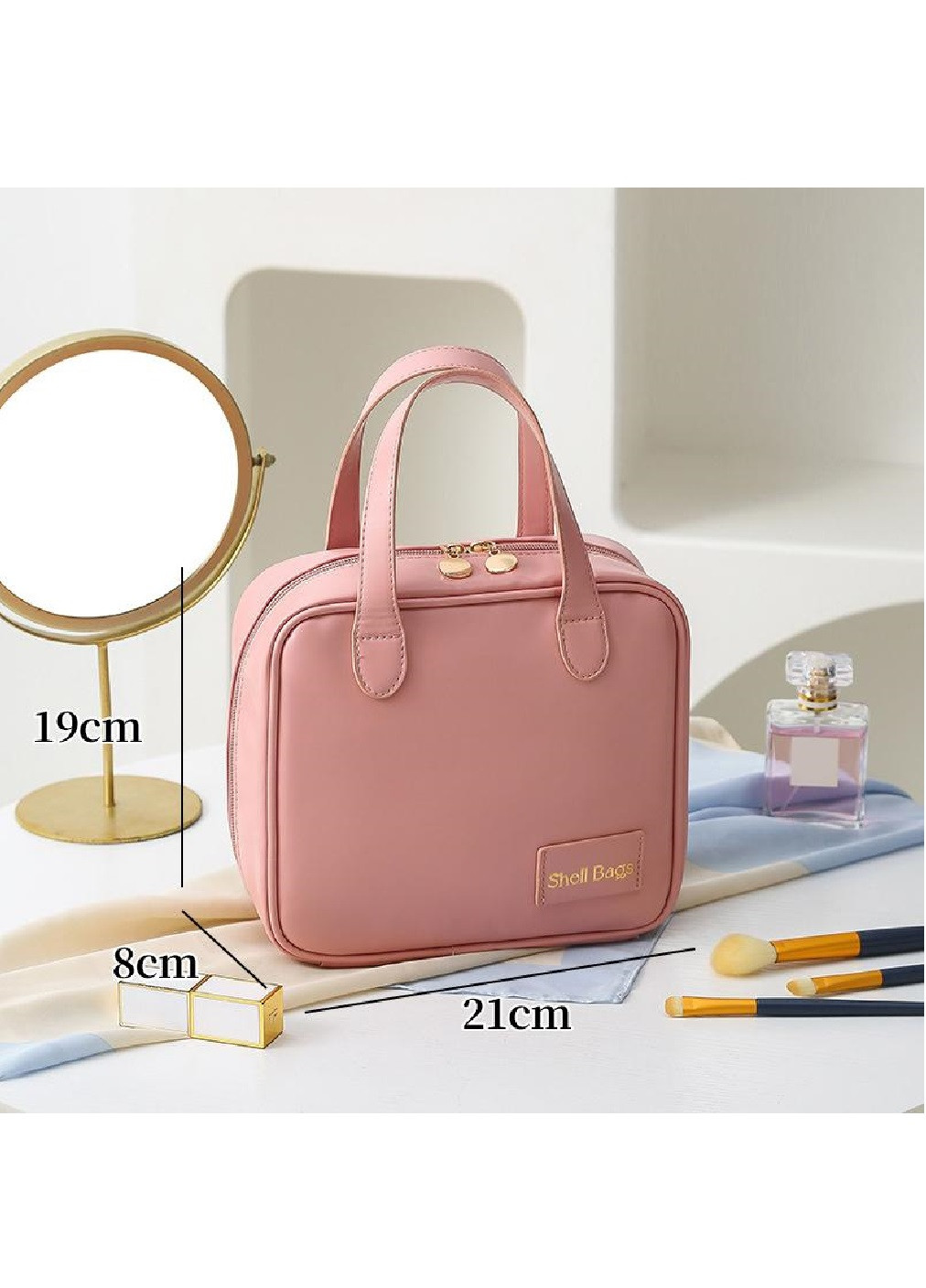 Дорожная косметичка органайзер сумка несессер для косметики аксессуаров с ручками экокожа 20х17х6 см (476235-Prob) Пудровая Unbranded (277924033)