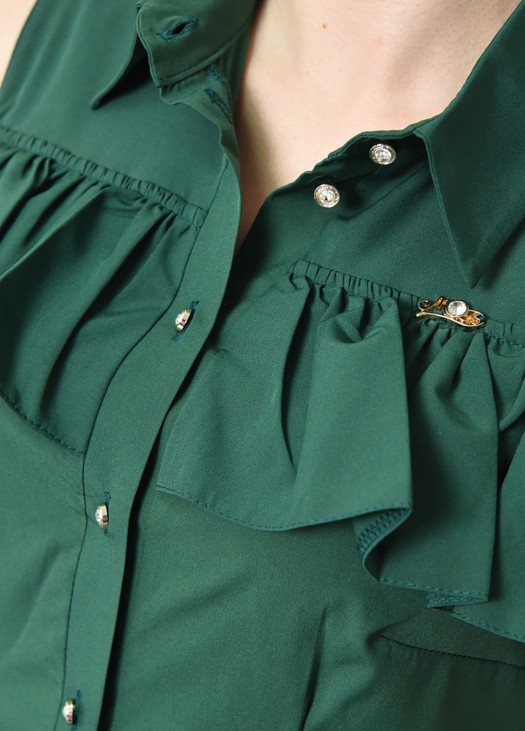 Темно-зелена літня блуза жіноча однотонна темно-зеленого кольору з баскою Let's Shop