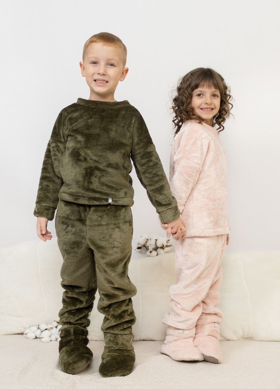 Персиковая пижама детская домашняя махровая кофта со штанами персиковый Maybel