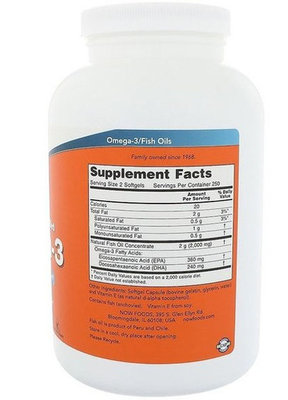 Omega-3 Molecularly Distilled Softgels 500 Softgels Now Foods (256720505)
