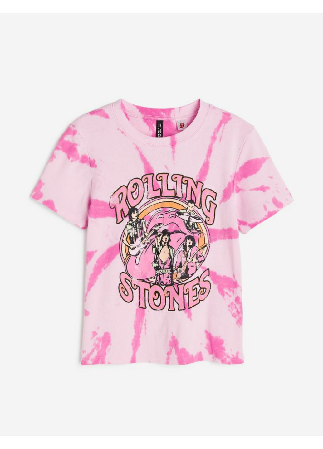 Розовая летняя женская футболка с принтом rolling stones (55784) 36 розовая H&M