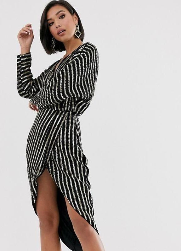 Черное вечернее платье с запахом и пайетками Asos