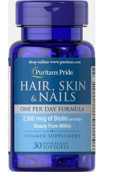 Puritan's Pride Hair, Skin & Nails One Per Day Formula 30 Softgels Puritans Pride (256723434)