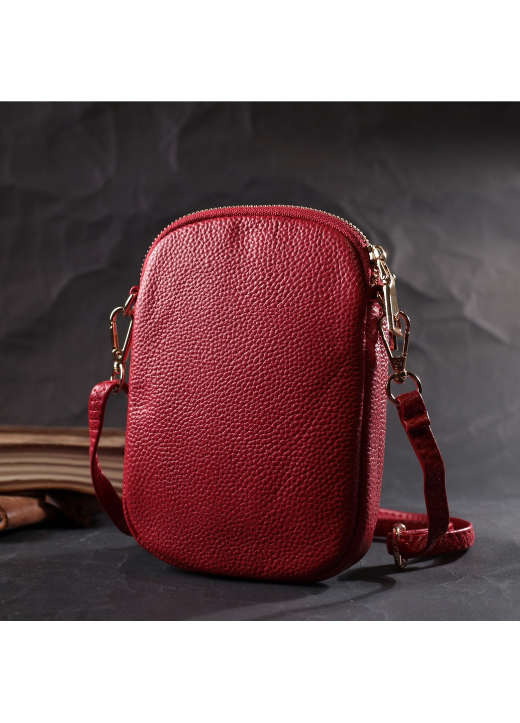 Яркая сумка интересного формата из мягкой натуральной кожи 22340 Красная Vintage (276457489)