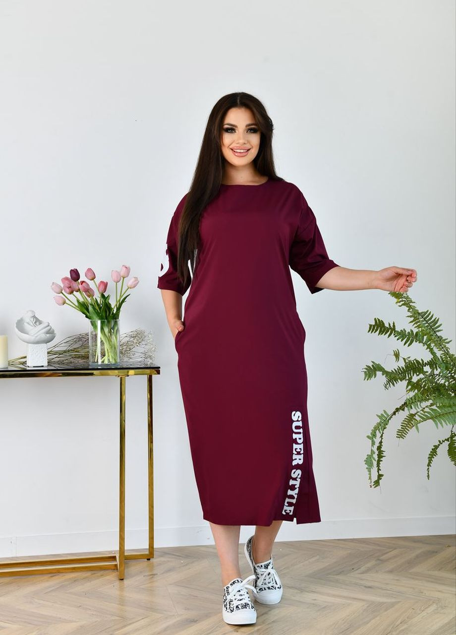 Бордовое женское платье рукав 3/4 цвет марсала р.48/50 438898 New Trend