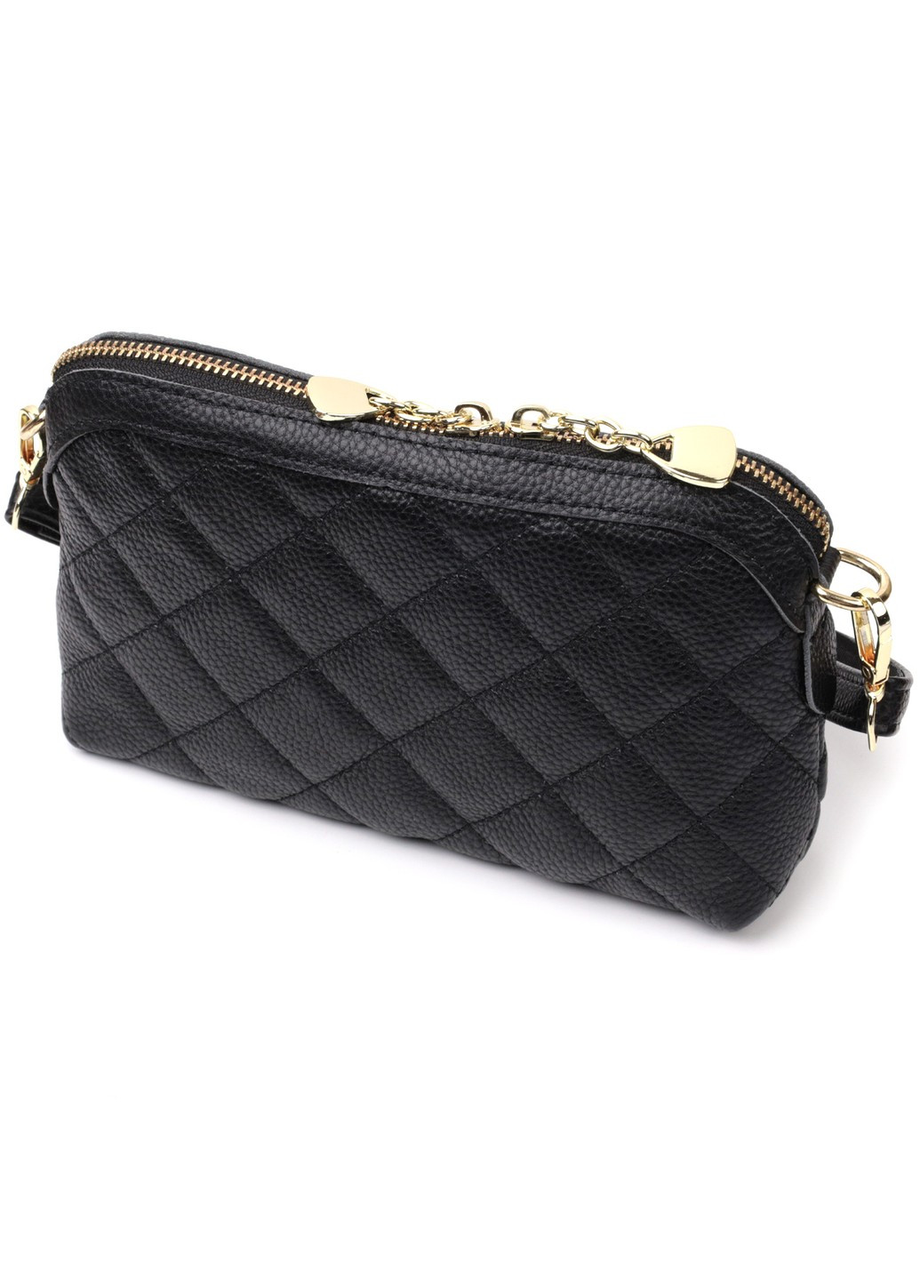 Класична сумка жіноча через плече з натуральної стьобаної шкіри 22315 Чорна Vintage (276461802)