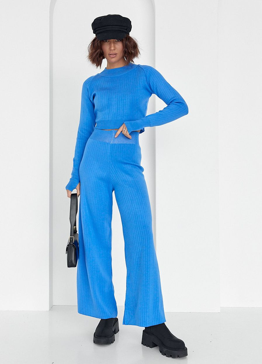 Женский костюм с широкими брюками и коротким джемпером - синий Lurex (262737637)