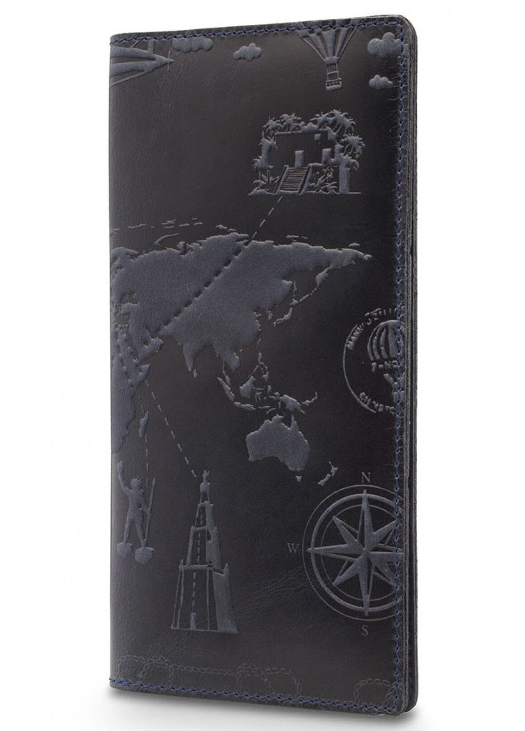 Кожаный бумажник «7 wonders of the world» WP-03 Shabby Ink Темно-синий Hi Art (268371894)
