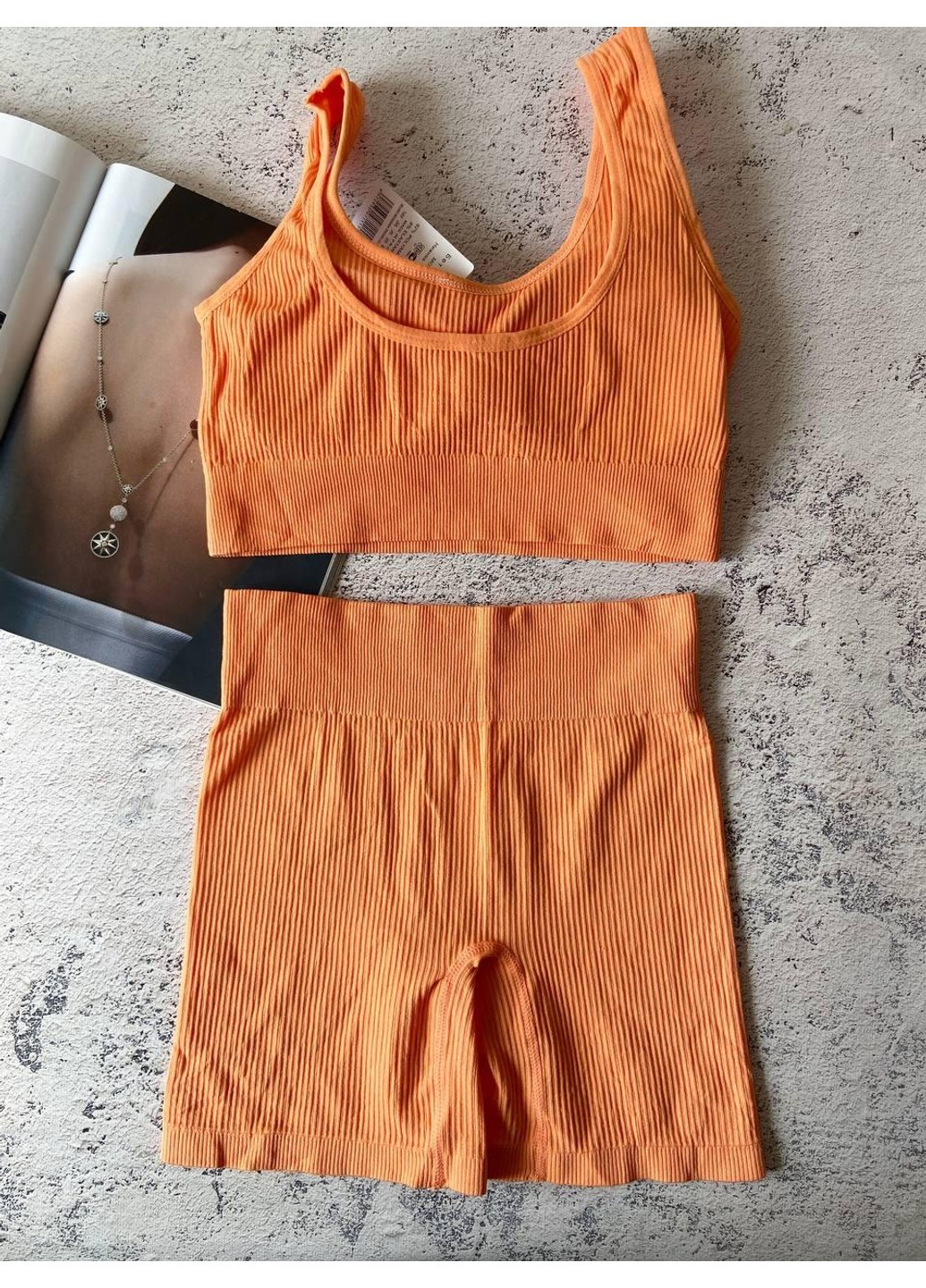 Помаранчевий помаранчевий спортивний комплект жіночої нижньої білизни у рубчик Beisdanna