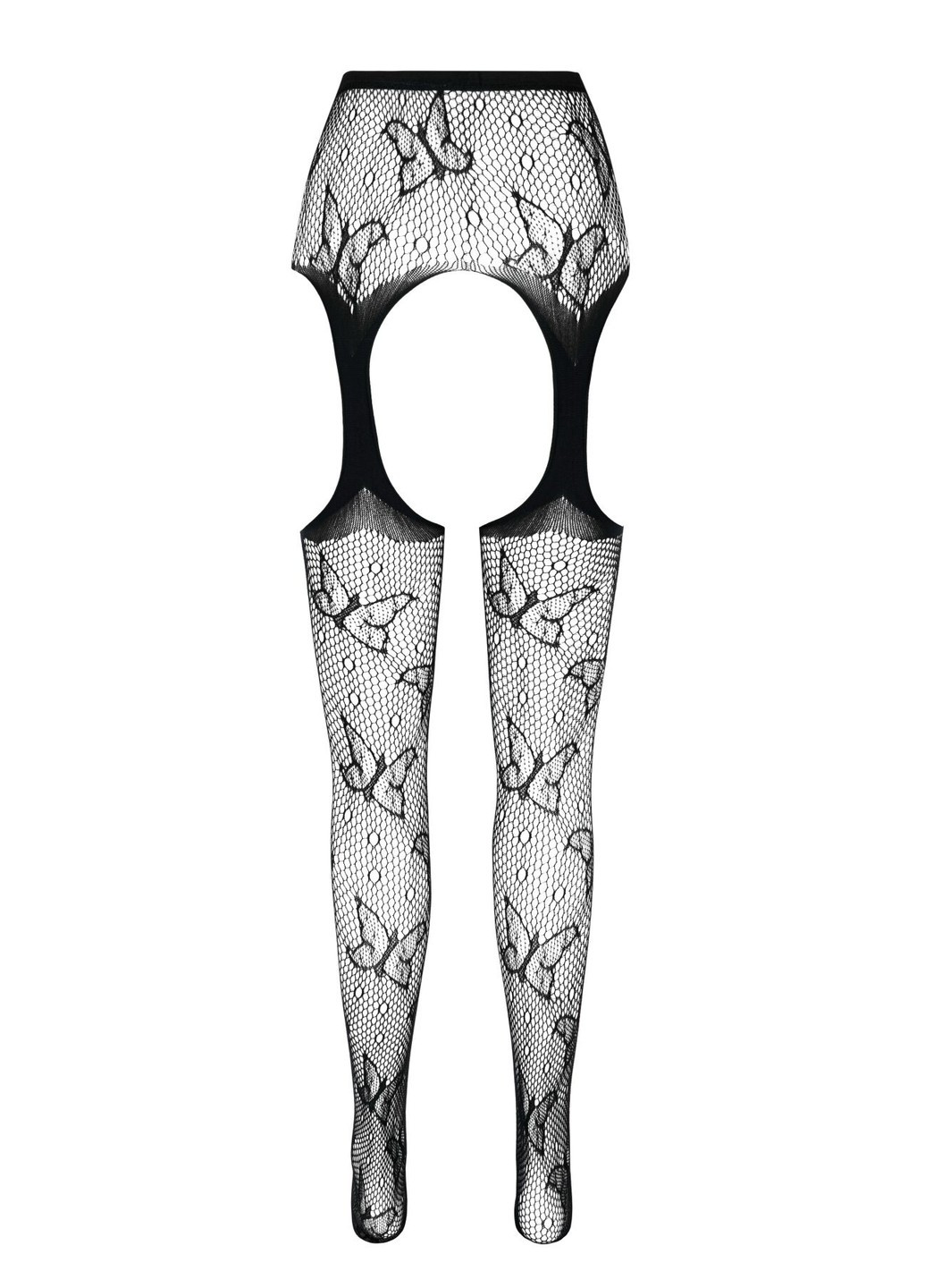Еротичні колготки-бодістокінг ECO S001 black, з доступом, декор метелики, підв’язки Passion (269007063)