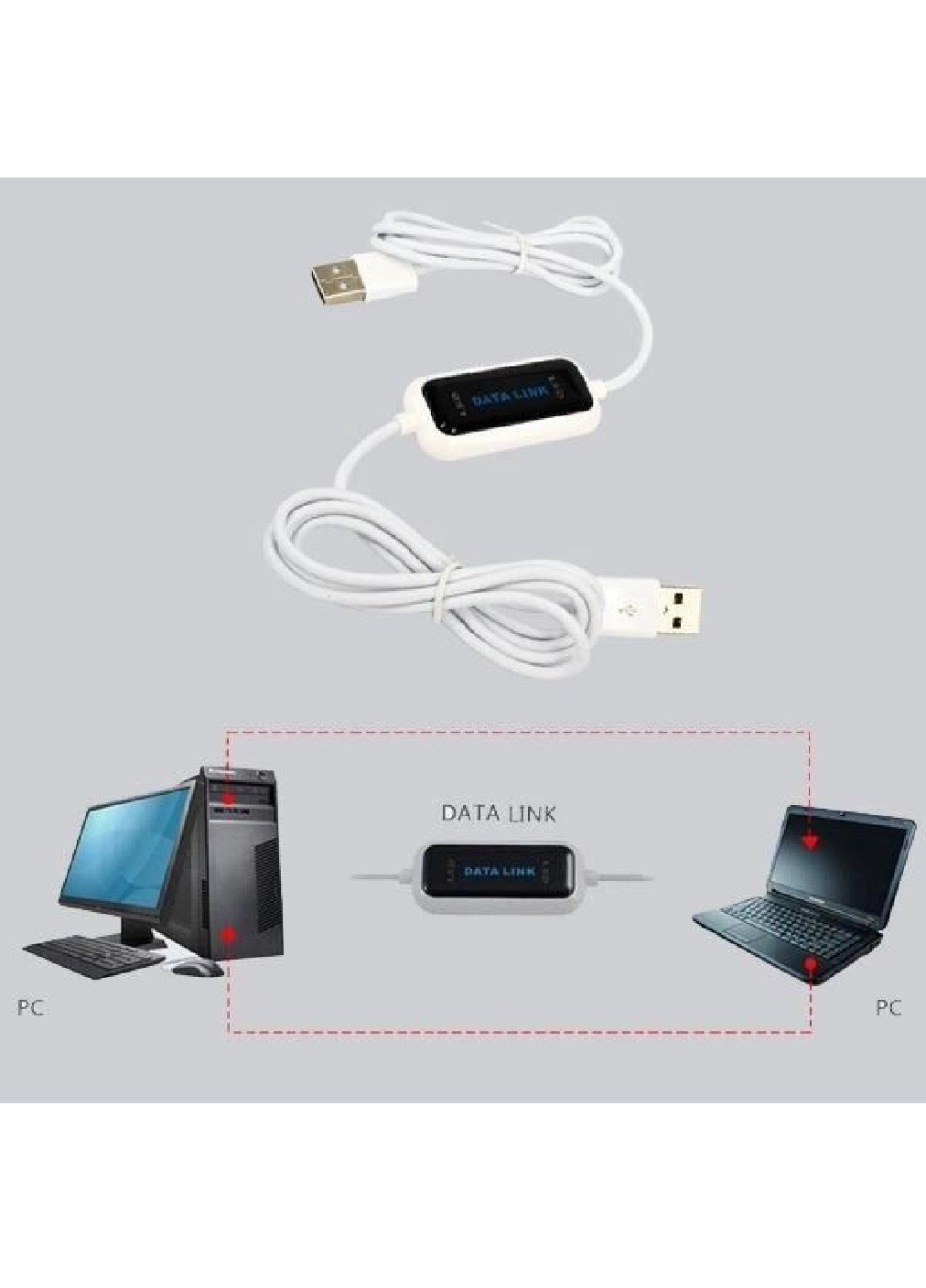 Кабель коннектор DATA LINK для передачи данных между компьютерами по USB 480Mb/s 55 х 27 х 10 мм (474853-Prob) Белый Unbranded (260023485)
