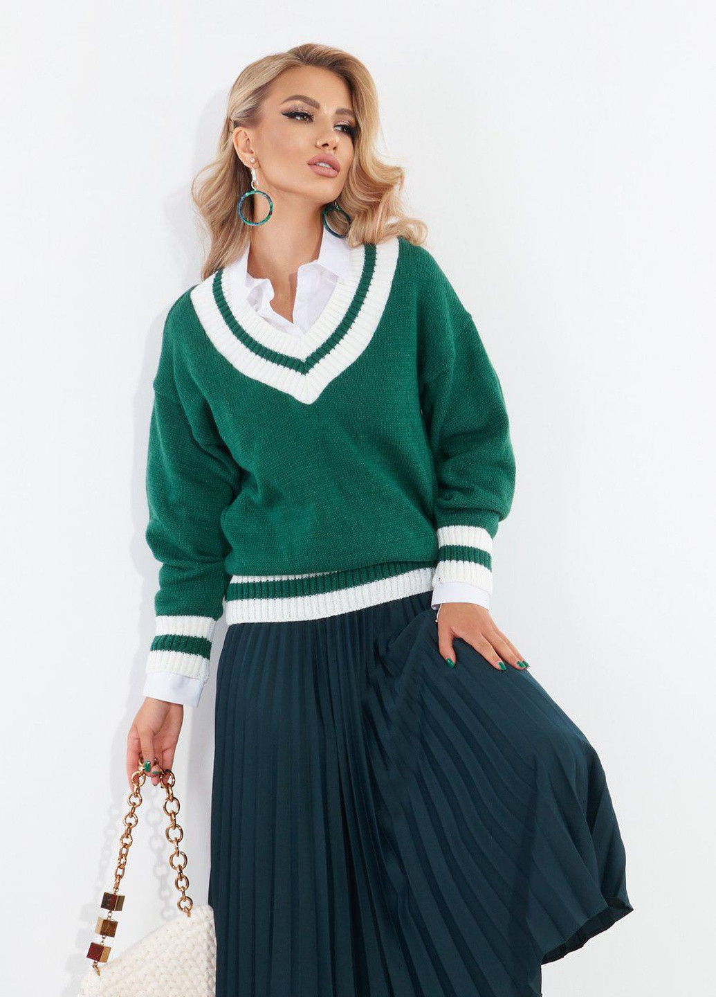 Зелений светри светр із обробкою в смужку (111138) Lemanta