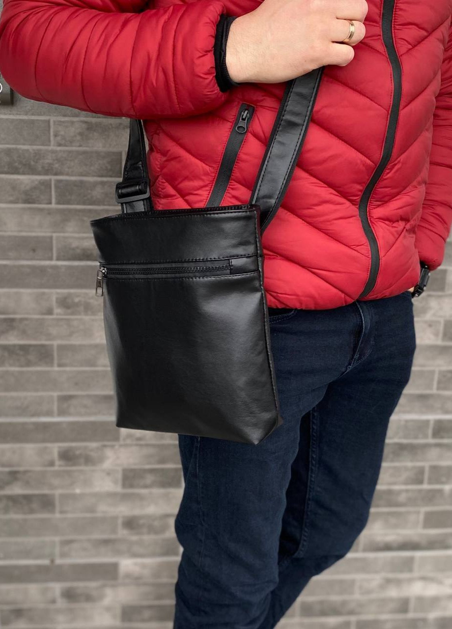 Чоловіча містка сумка барестка через плече чорна екошкіра Bucket No Brand (258330395)