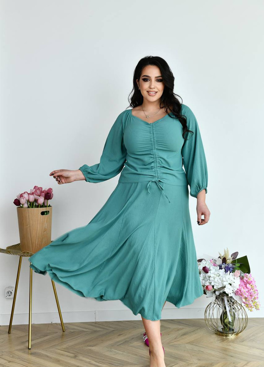 Зеленое костюм женский блуза и юбка цвета оливка р.50/52 431387 New Trend
