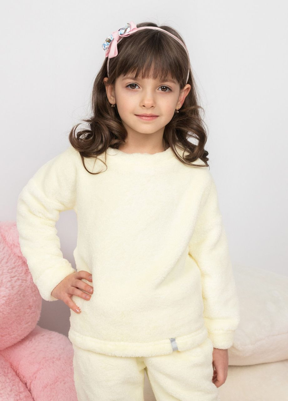 Молочная пижама детская домашняя махровая кофта со штанами крем Maybel