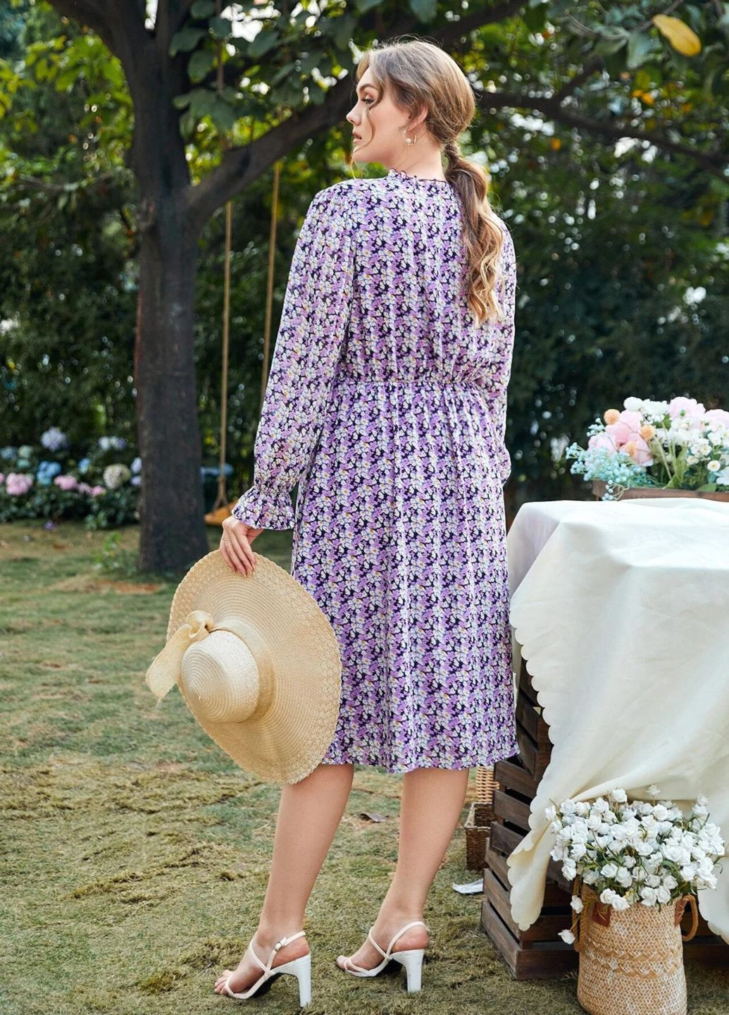 Фиолетовое повседневный платье с цветочным принтом фиолетовая SHEIN с цветочным принтом