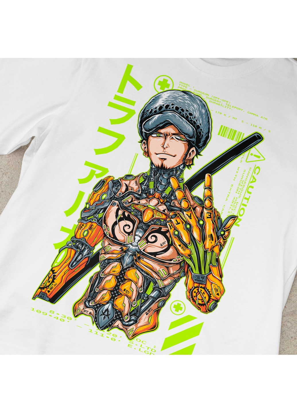 Белая футболка с принтом ван пис - кибер трафальгар ло w No Brand